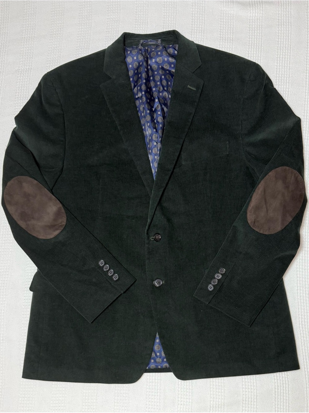 Lauren Ralph Lauren Mens 44R Dark Green Corduroy Blazer Sport Coat Elbow Patches